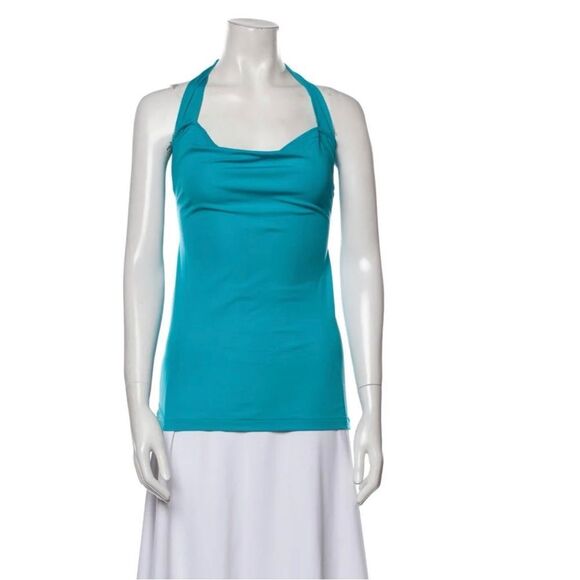 Tomas Maier *Silk* Luxe Turquoise Blue Square Neckline Top - Picture 1 of 7